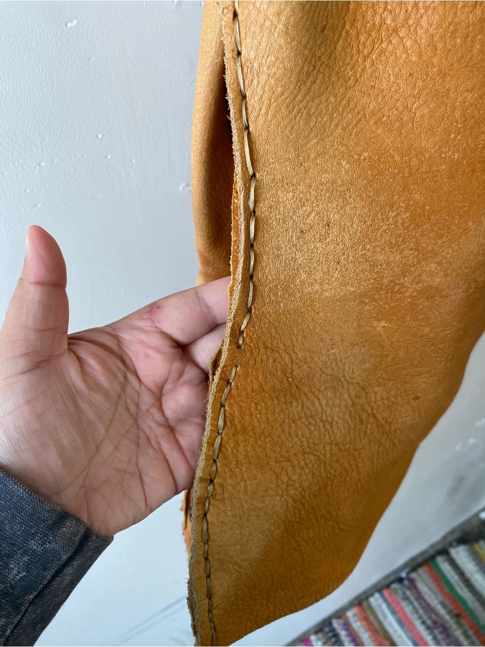 Handmade Asymmetrical Leather Shoulder Bag Tan Distressed Boho Grunge OS - Picture 16 of 16